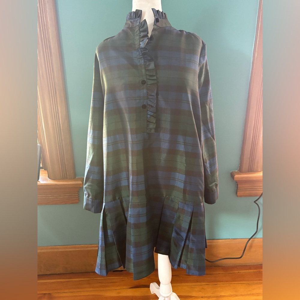 Tuckernuck Green and Blue Plaid Long Sleeve Dress